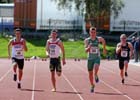 Decathlong 100 metres, from left to right: Martin Ferguson, Richard Kaufman (both Gateshead), Shane Aston (Trim AC, Ireland),  Ian Cowell (Tynedale), Hexham Decathlon and Heptathlon. Photo: David T. Hewitson/Sports for All Pics